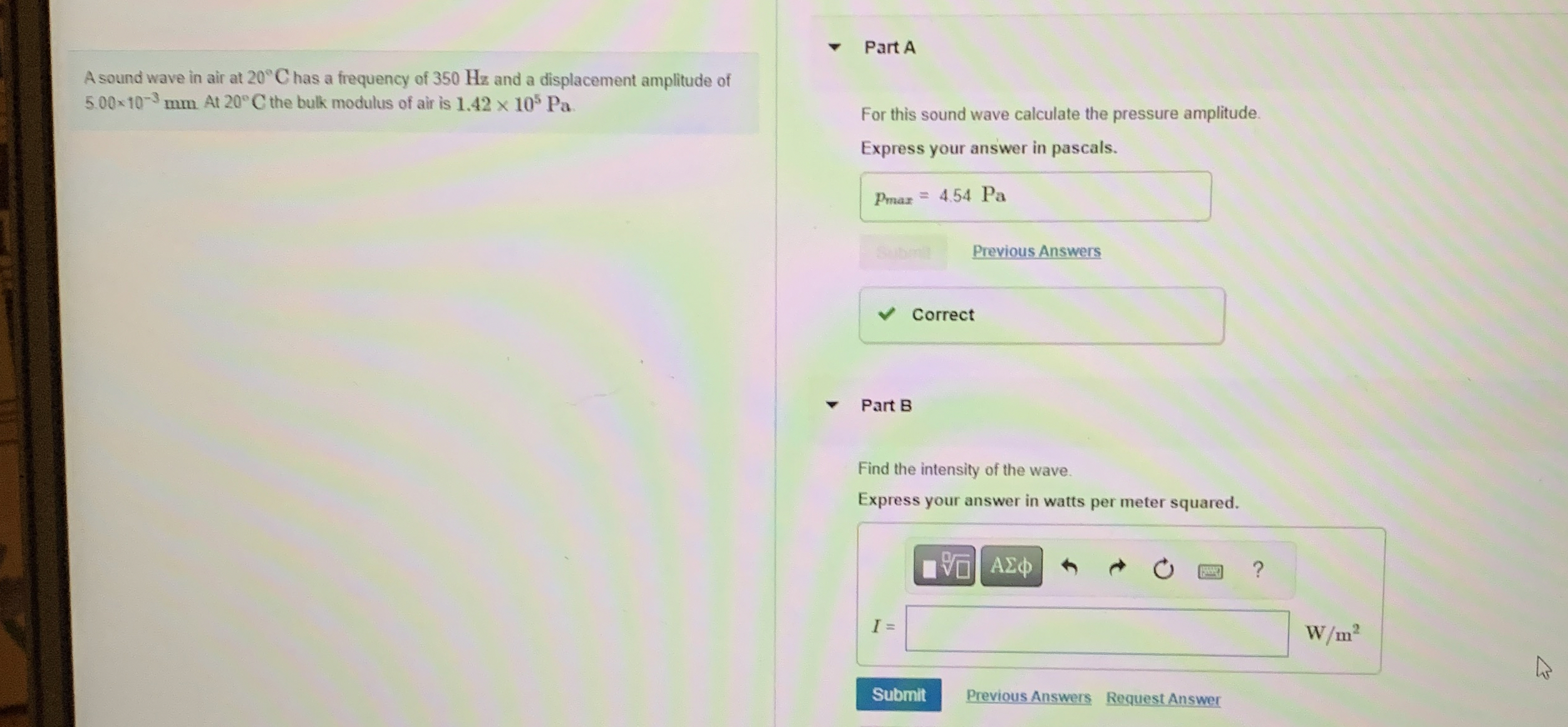 A sound wave in air at 2 0 C has a frequency of 3