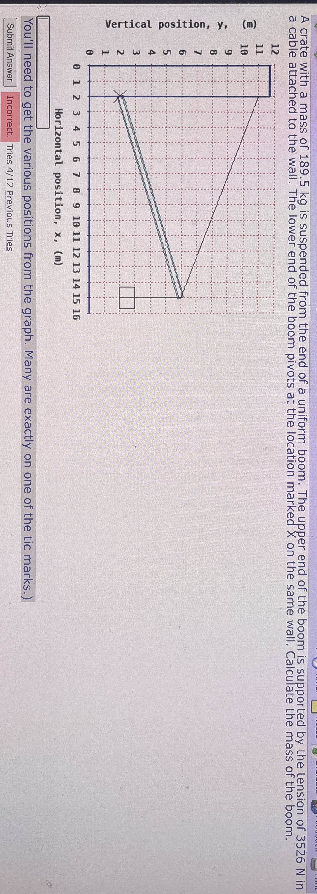 A crate with a mass of 1 8 9 . 5 kg is suspended