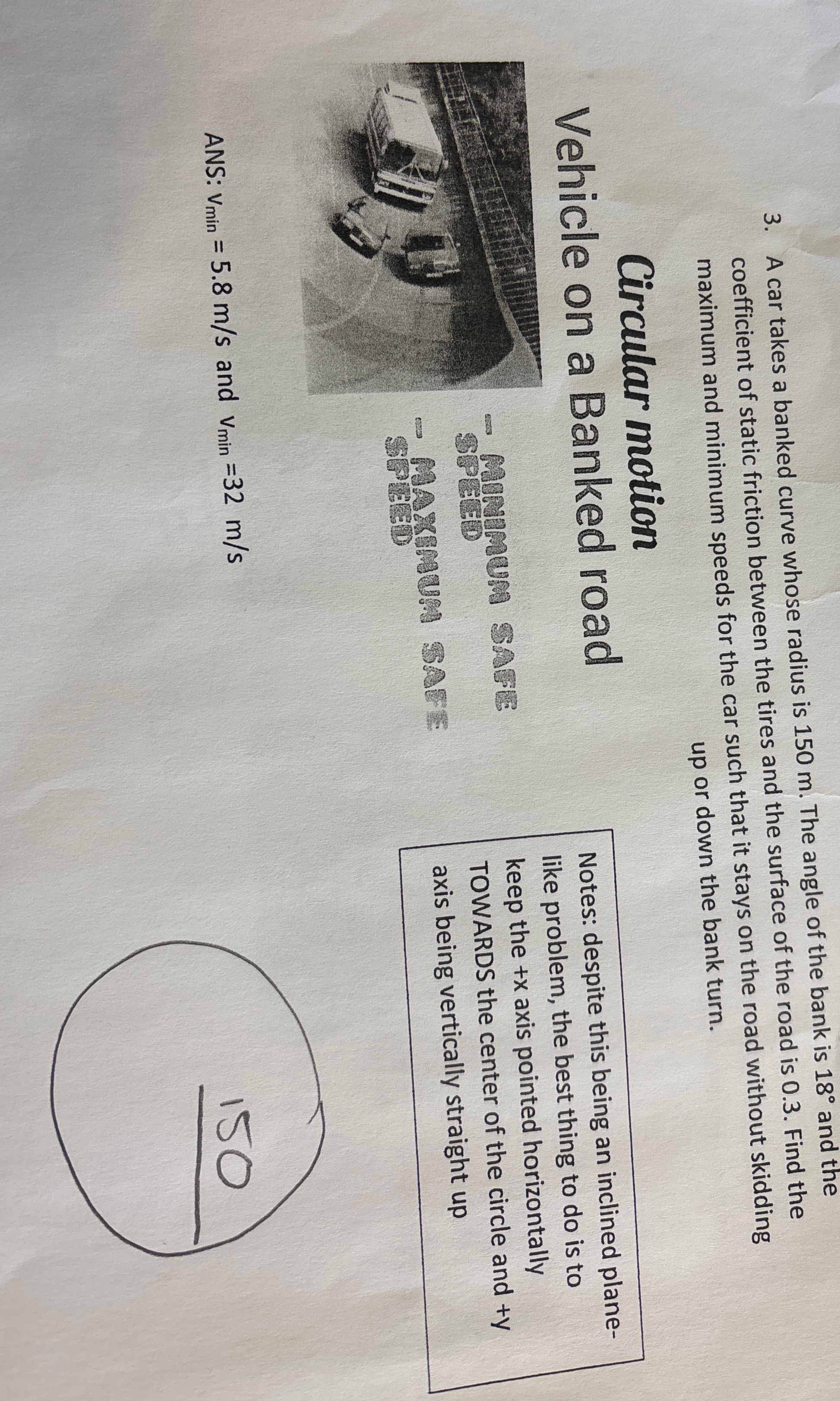 A car takes a banked curve whose radius is 1 5 0