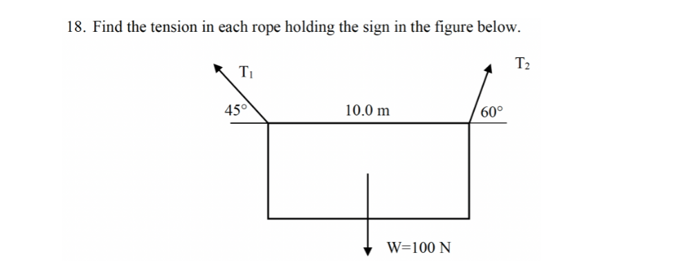 Find the tension in each rope holding the sign in