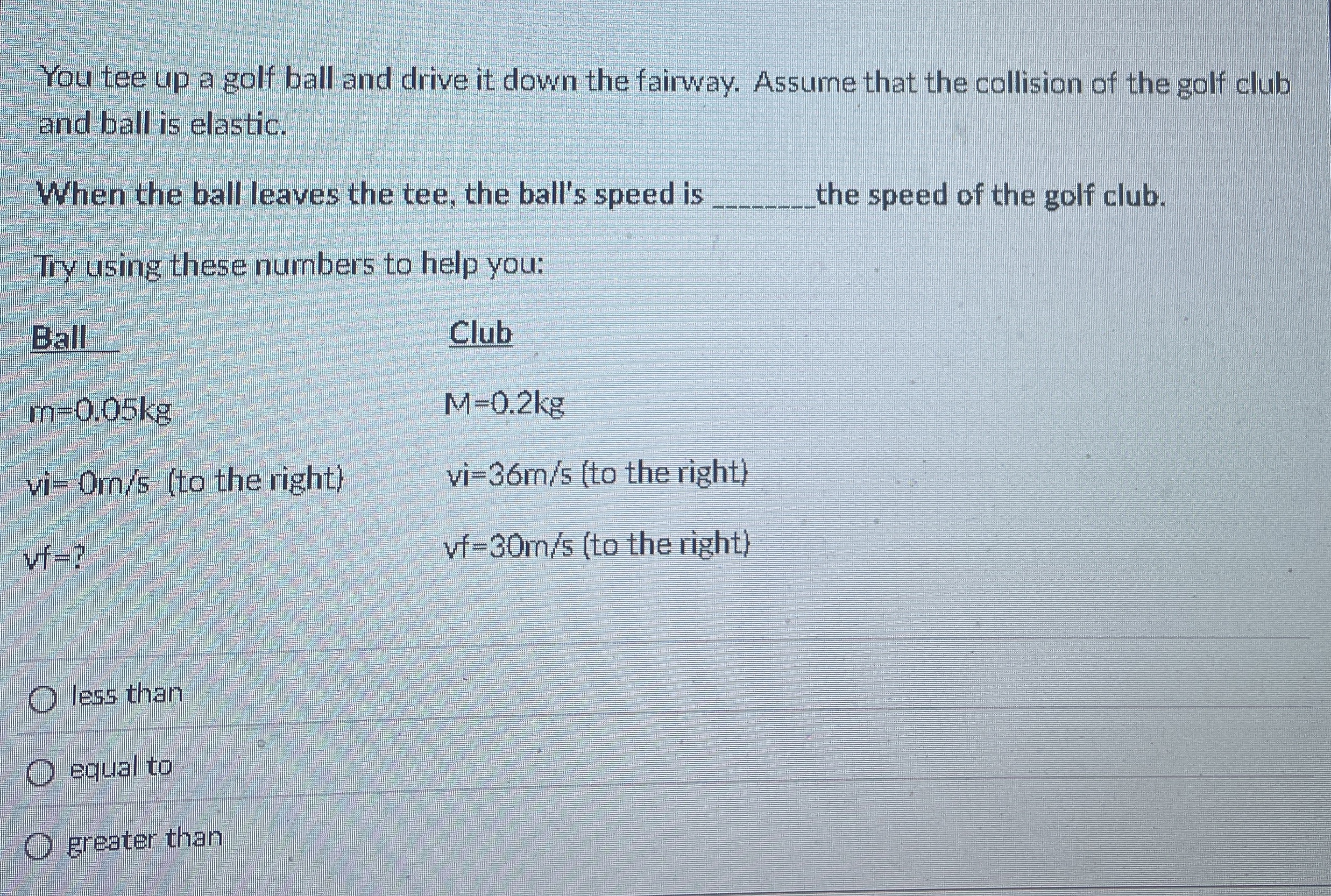 You tee up a golf ball and drive it down the