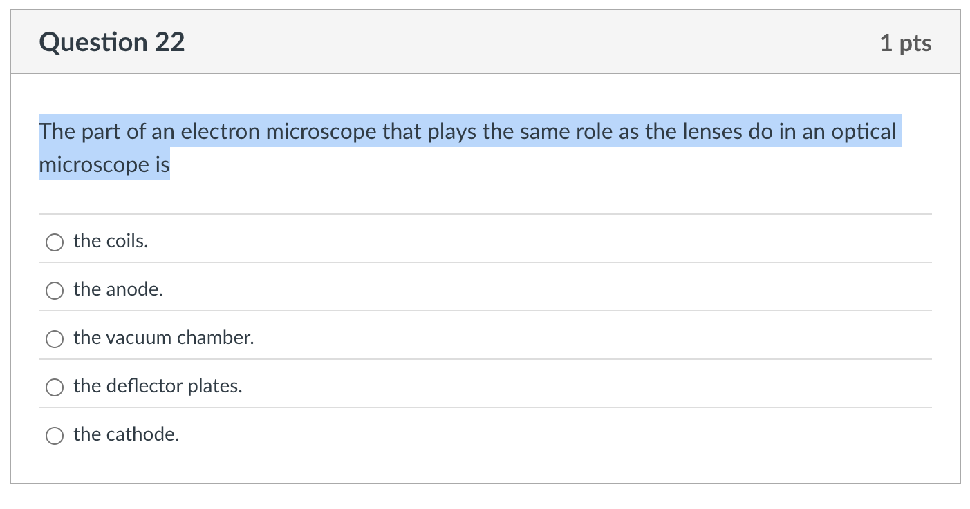 Question 2 2 The part of an electron microscope