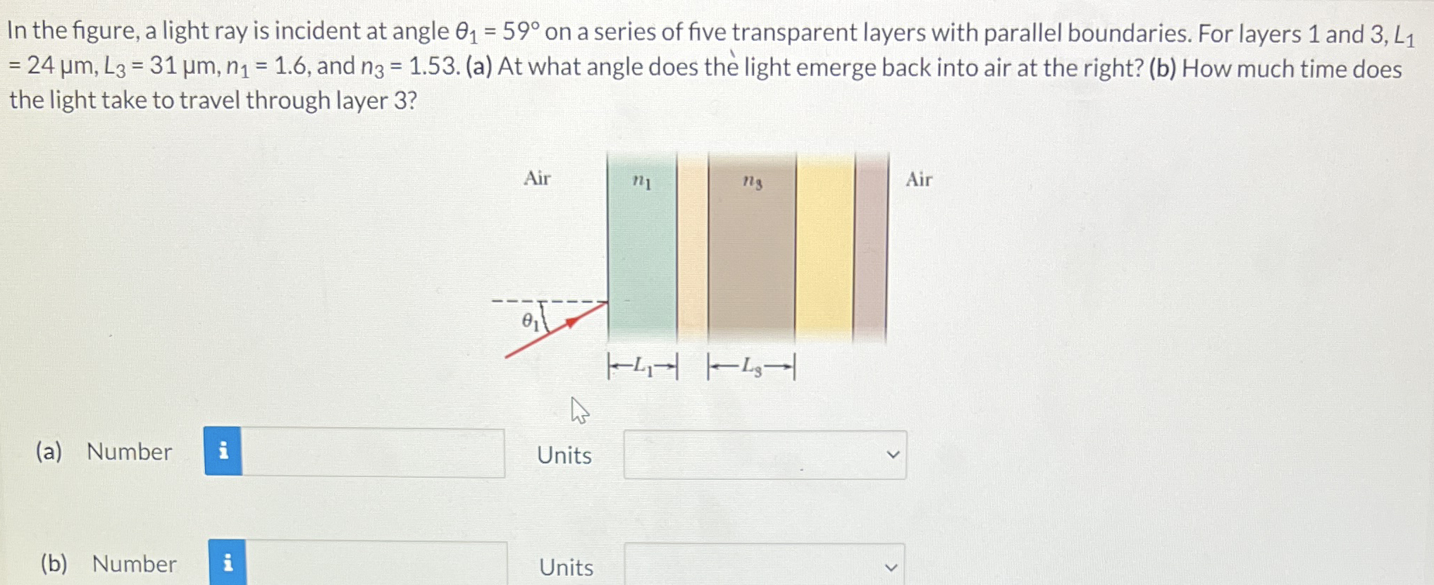 In the figure, a light ray is incident at angle 1