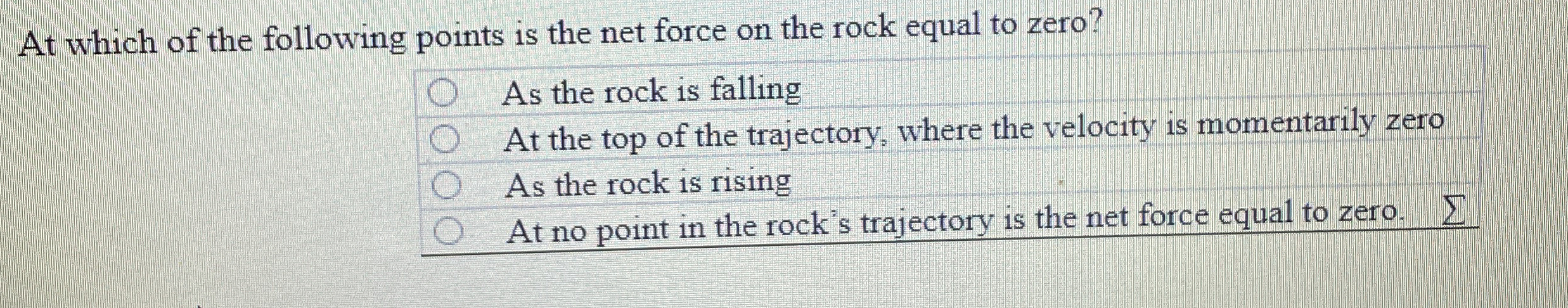 At which of the following points is the net force