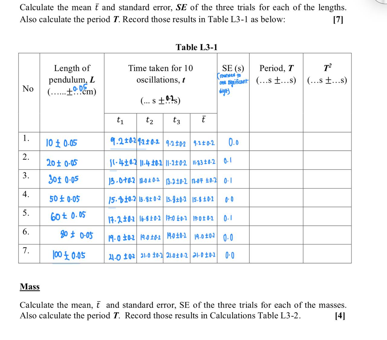 Calculate the mean \ ( \ bar { t } \ ) and