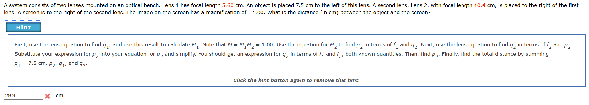 A system consists of two lenses mounted on an