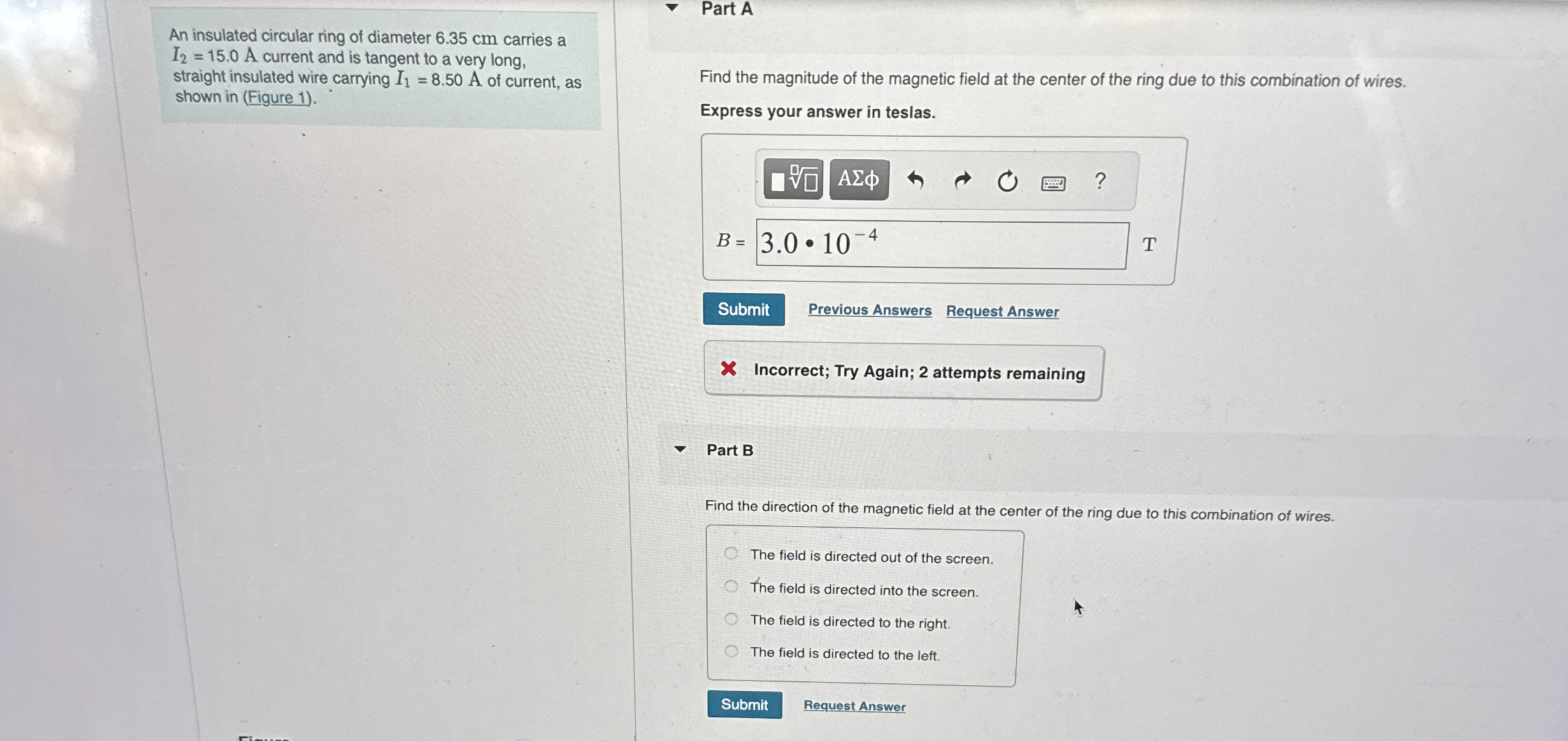 An insulated circular ring of diameter 6 . 3 5 cm