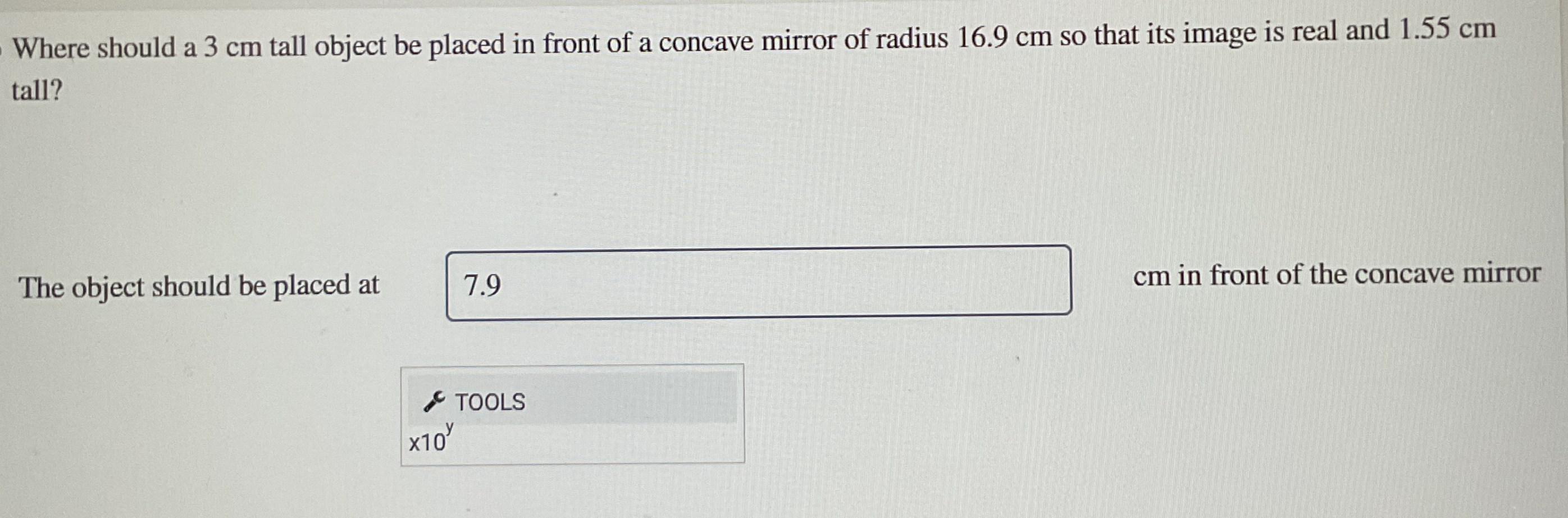 Where should a 3 cm tall object be placed in