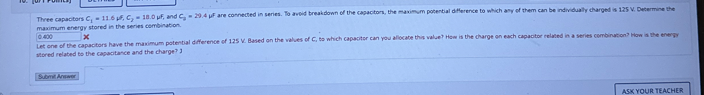maximum energy stored in the series combination.