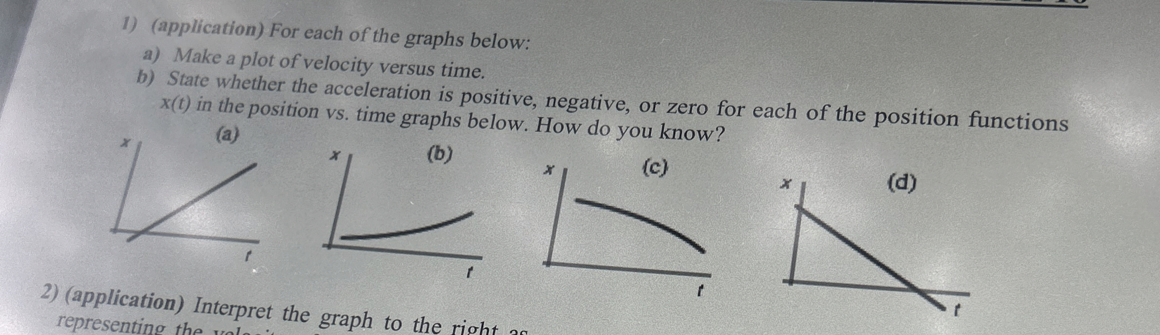 ( application ) For each of the graphs below: a )