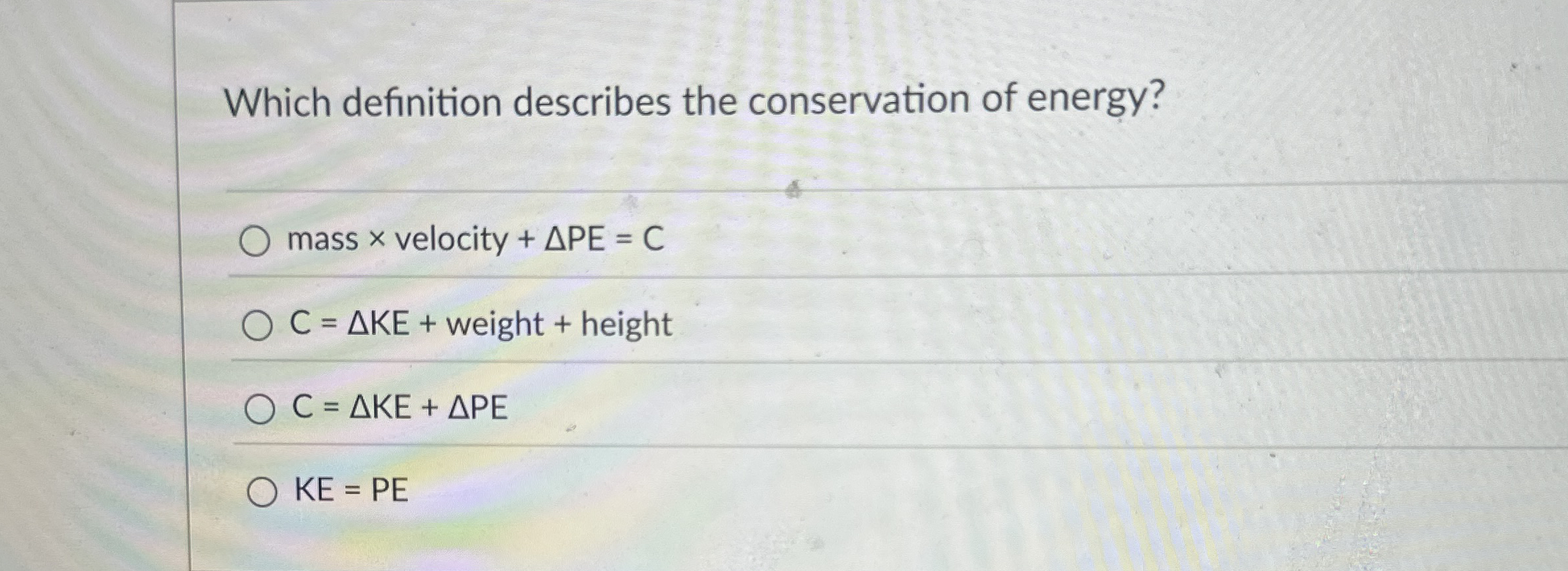 Which definition describes the conservation of