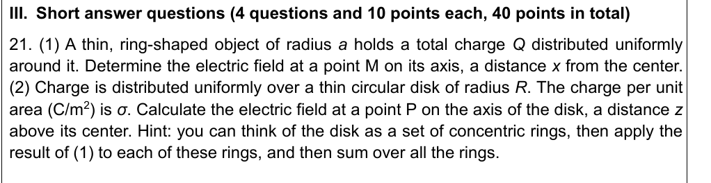 R _ ( 1 ) is uniformly charged with a charge