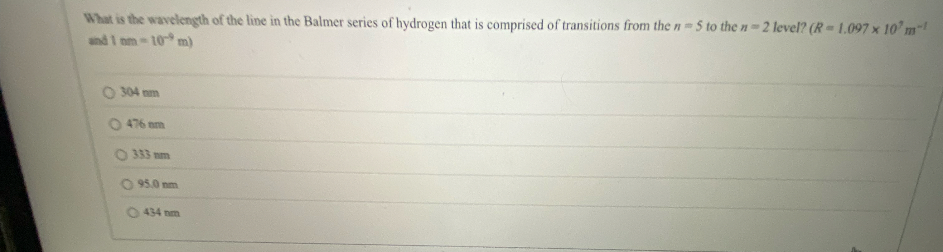What is the wavelength of the line in the Balmer