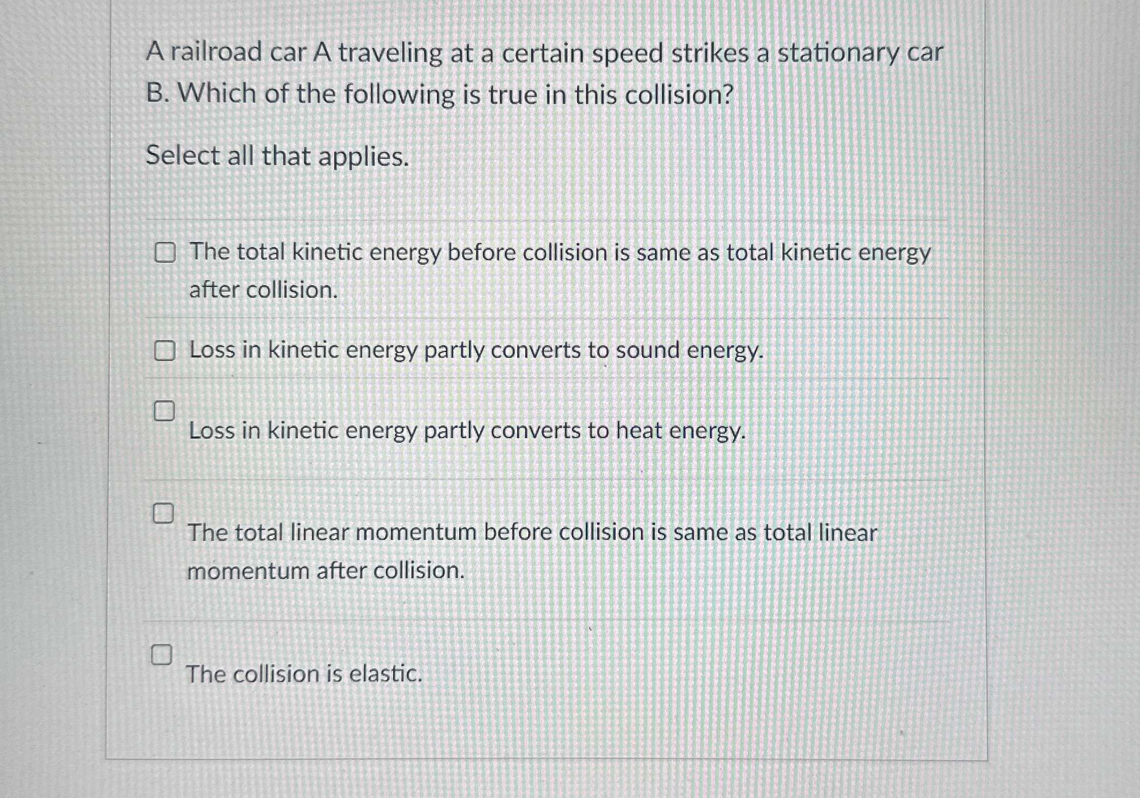A railroad car A traveling at a certain speed