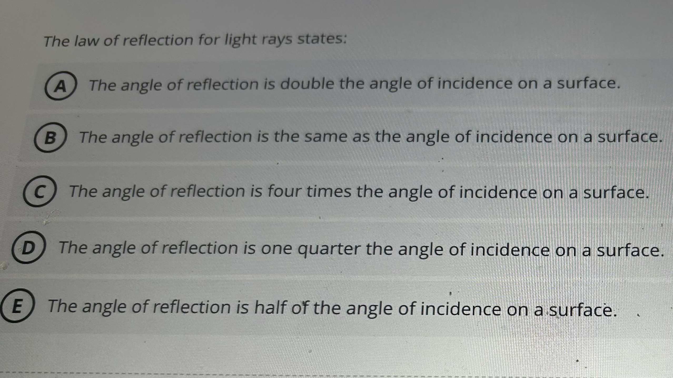 The law of reflection for light rays states: The