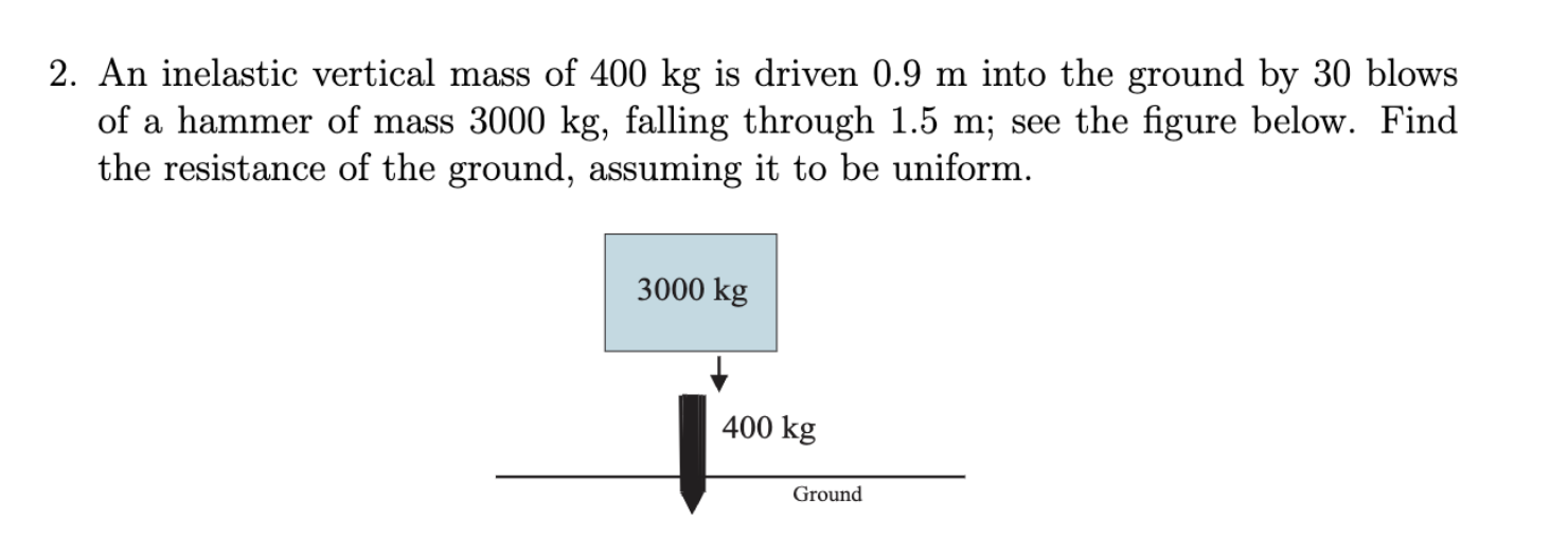 2 . An inelastic vertical mass of 4 0 0 kg is