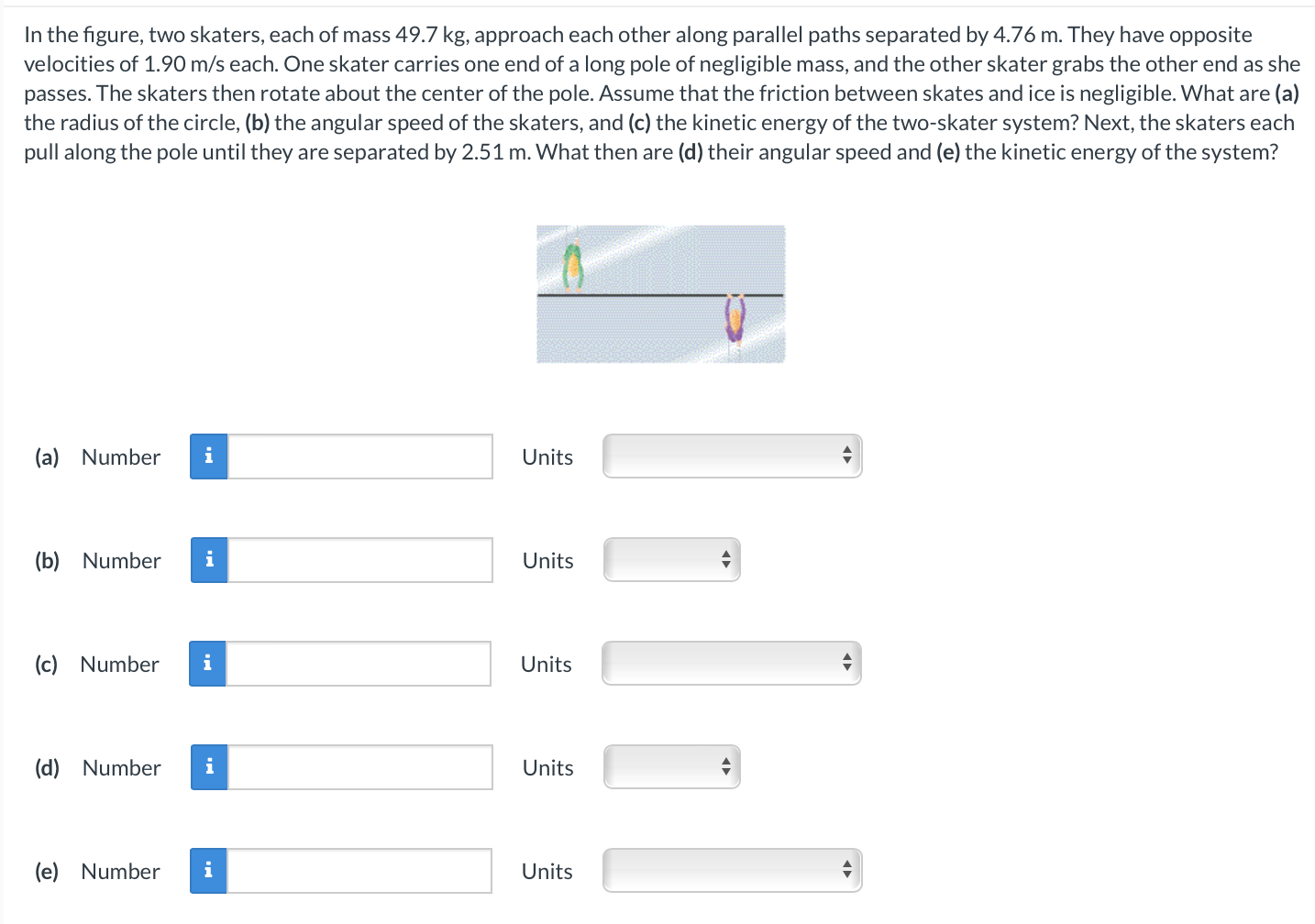 In the figure, two skaters, each of mass 4 9 . 7