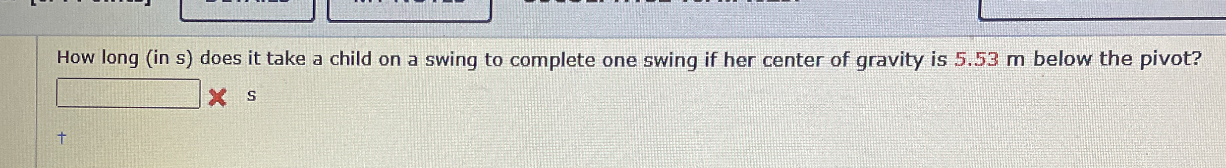 How long ( in s ) does it take a child on a swing