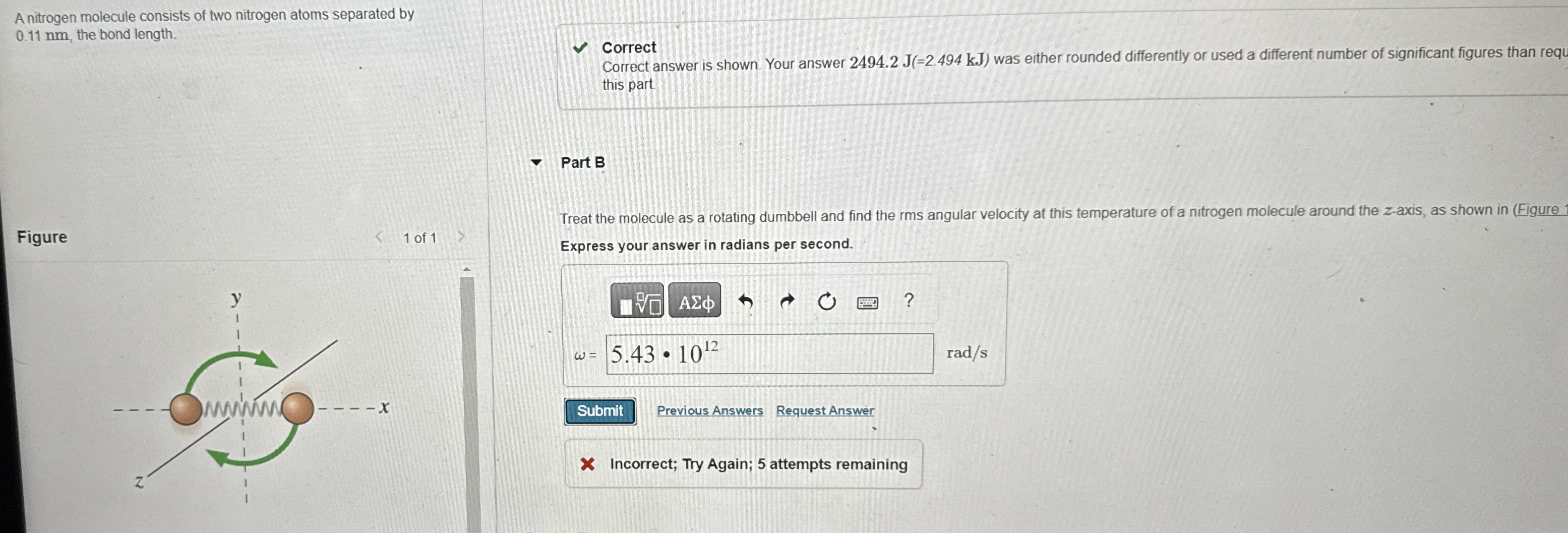 A nitrogen molecule consists of two nitrogen