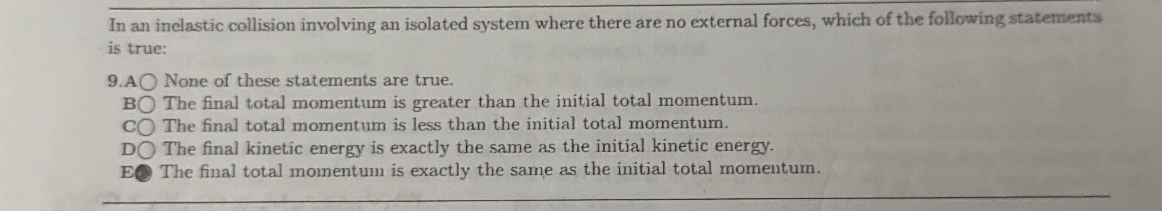 In an inelastic collision involving an isolated