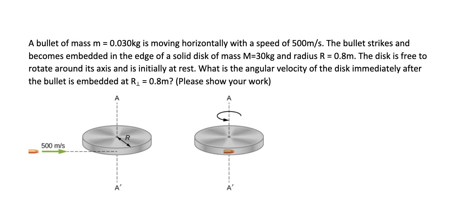 A bullet of mass m = 0 . 0 3 0 k g is moving