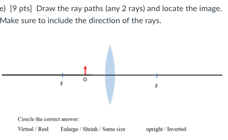 e ) [ 9 pts ] Draw the ray paths ( any 2 rays )