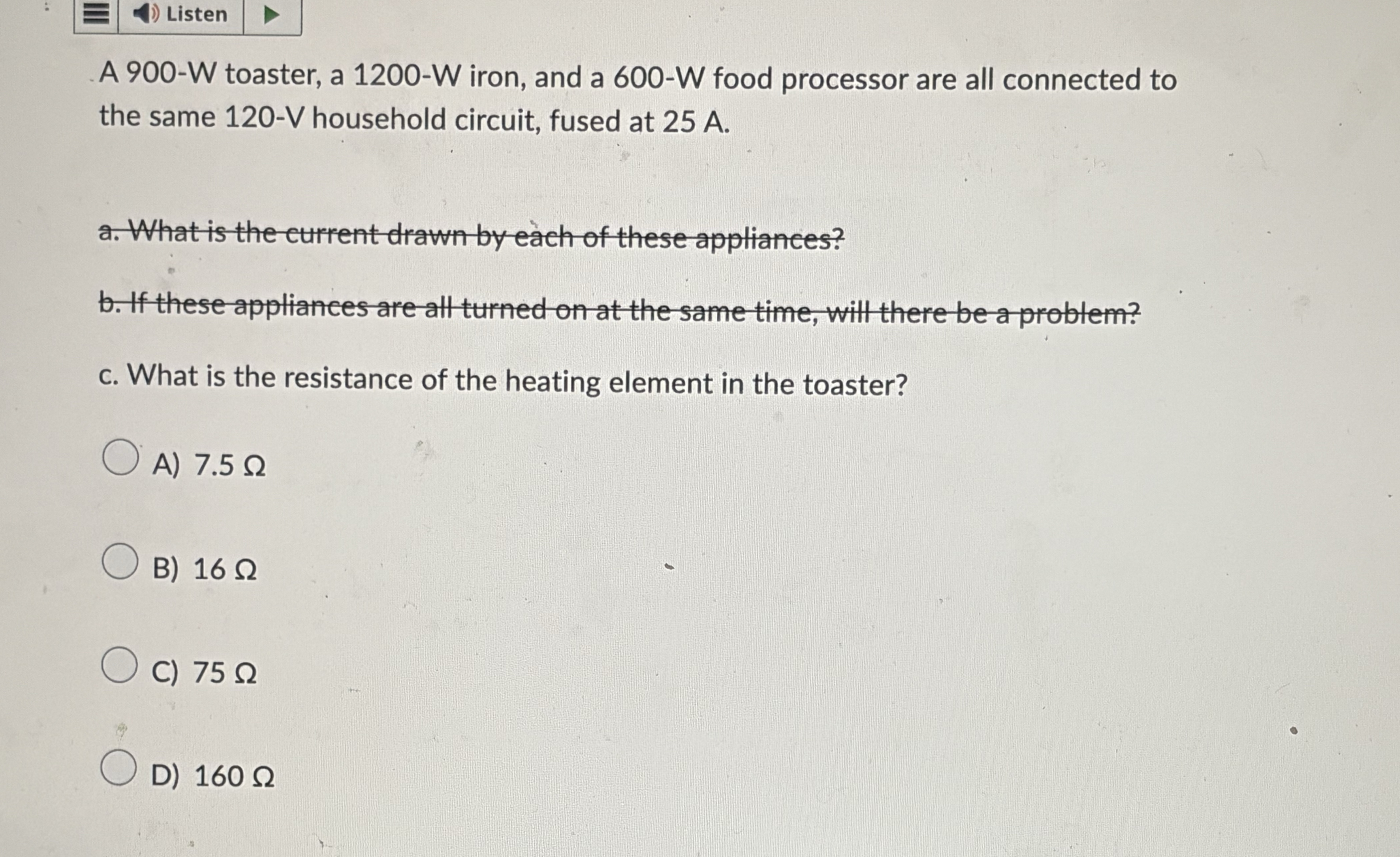 Listen A 9 0 0 - W toaster, a 1 2 0 0 - W iron,