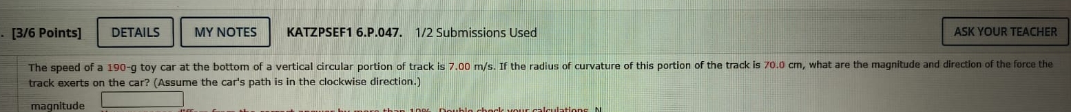 The speed of a 1 9 0 - g toy car at the bottom of