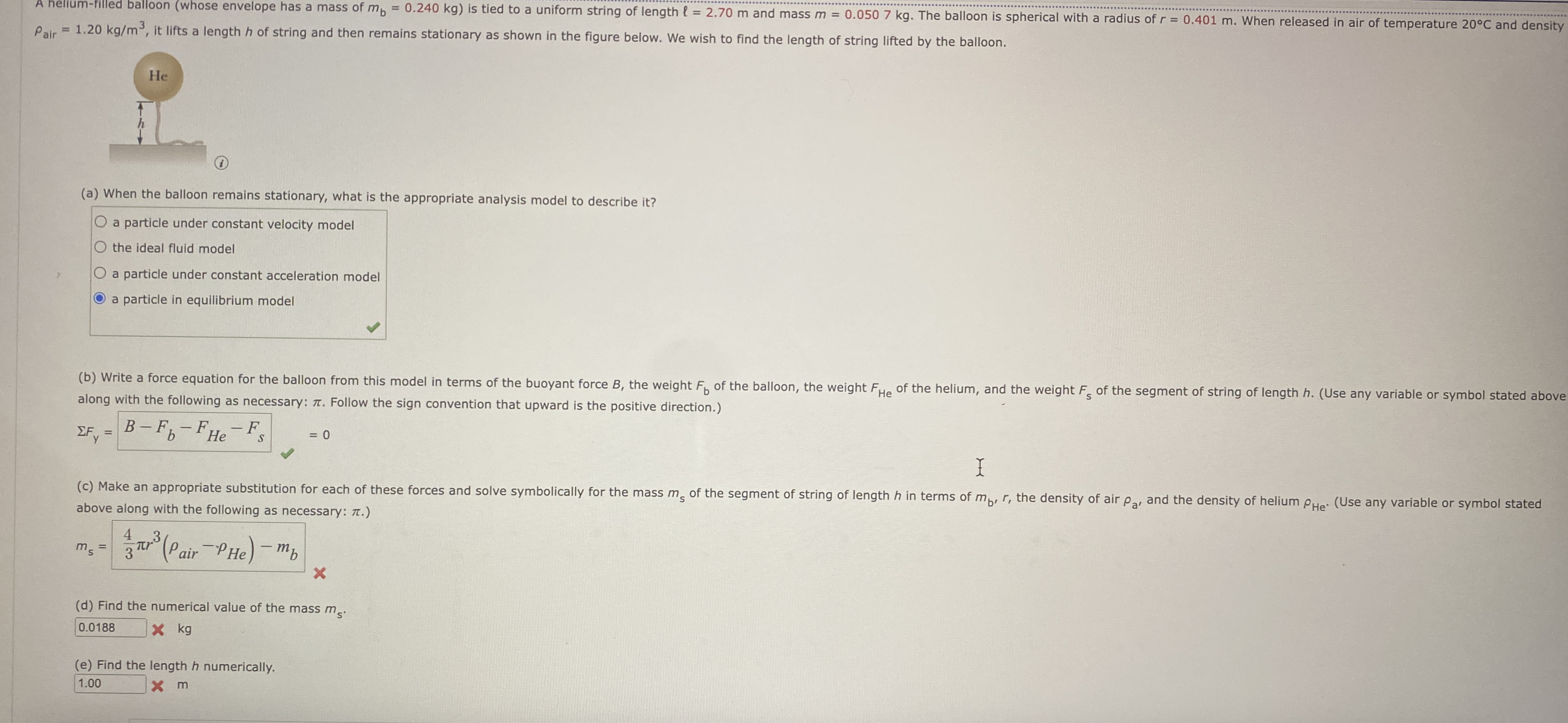 a i r = 1 . 2 0 k g m 3 , it lifts a length h of