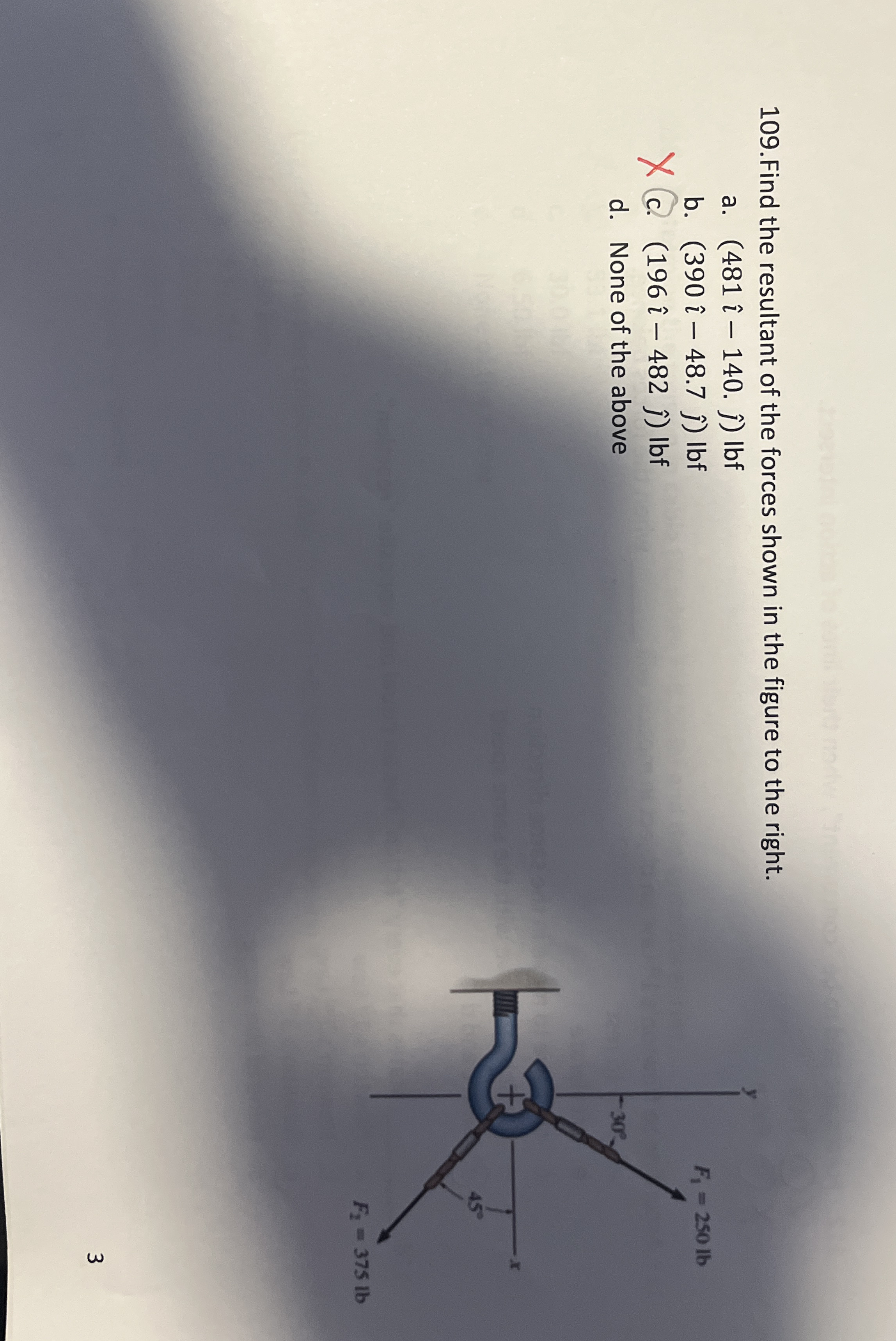 1 0 9 . Find the resultant of the forces shown in