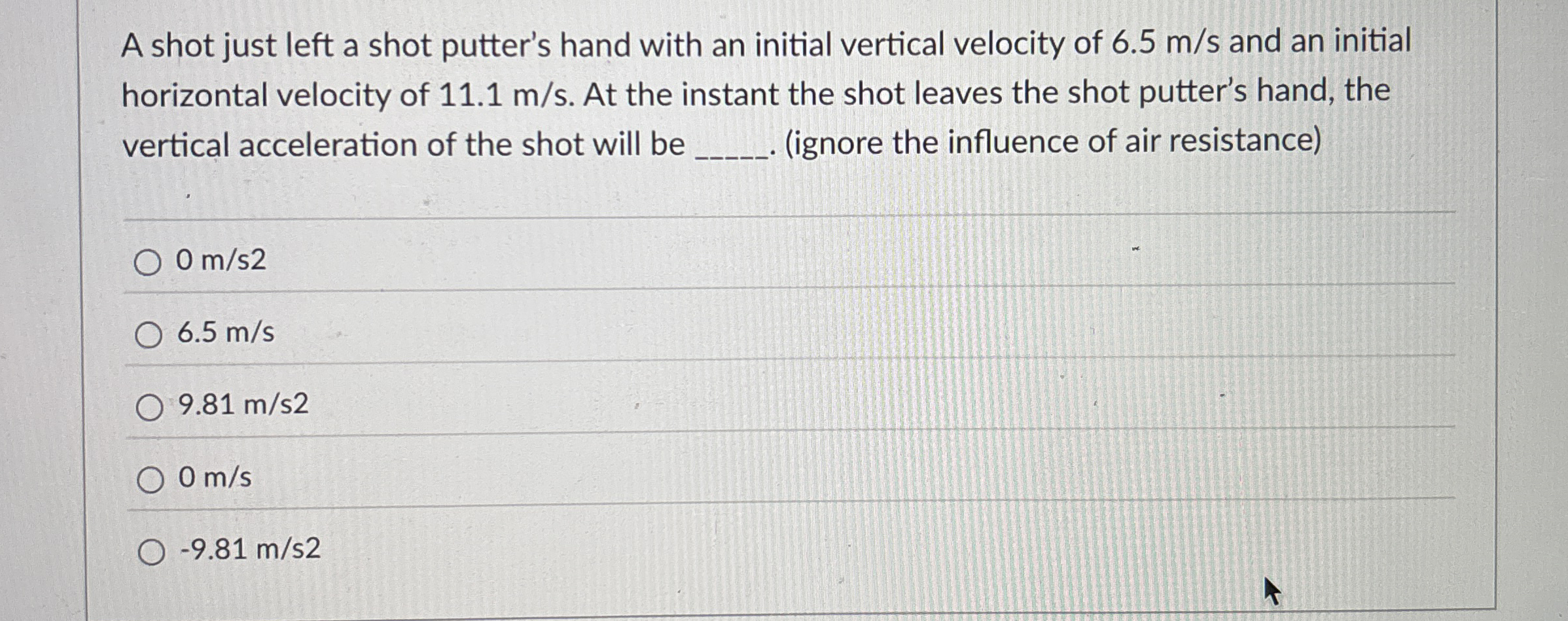 A shot just left a shot putter's hand with an