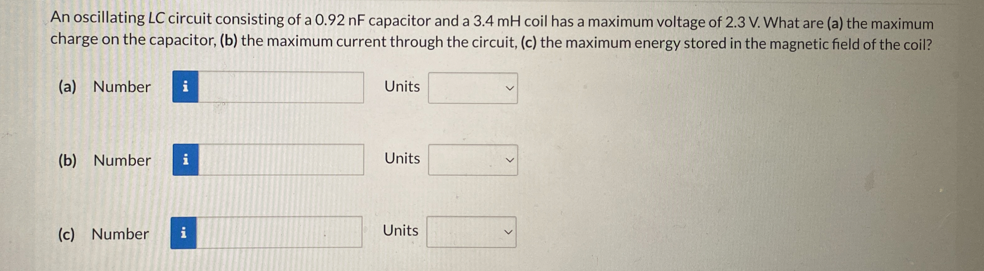 An oscillating L C circuit consisting of a 0 . 9