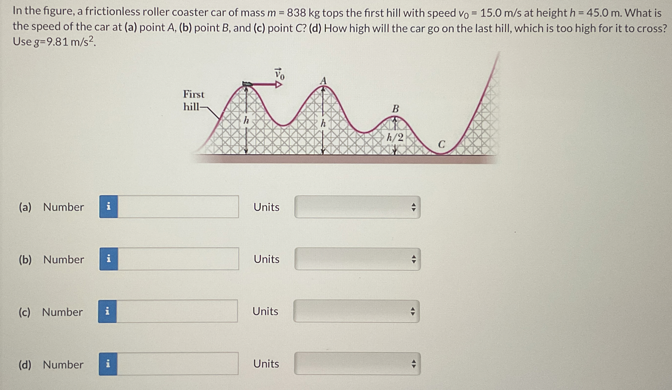 In the figure, a frictionless roller coaster car