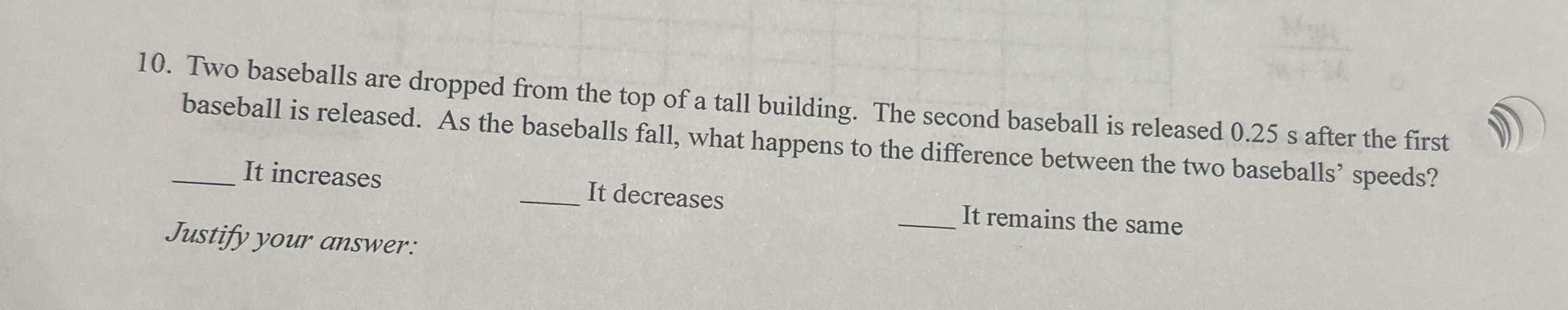 Two baseballs are dropped from the top of a tall