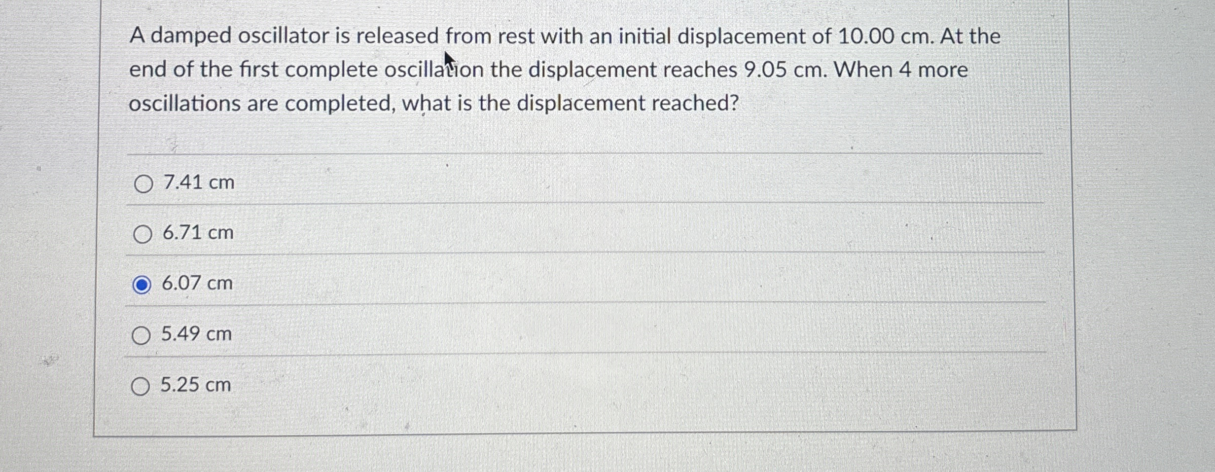 A damped oscillator is released from rest with an