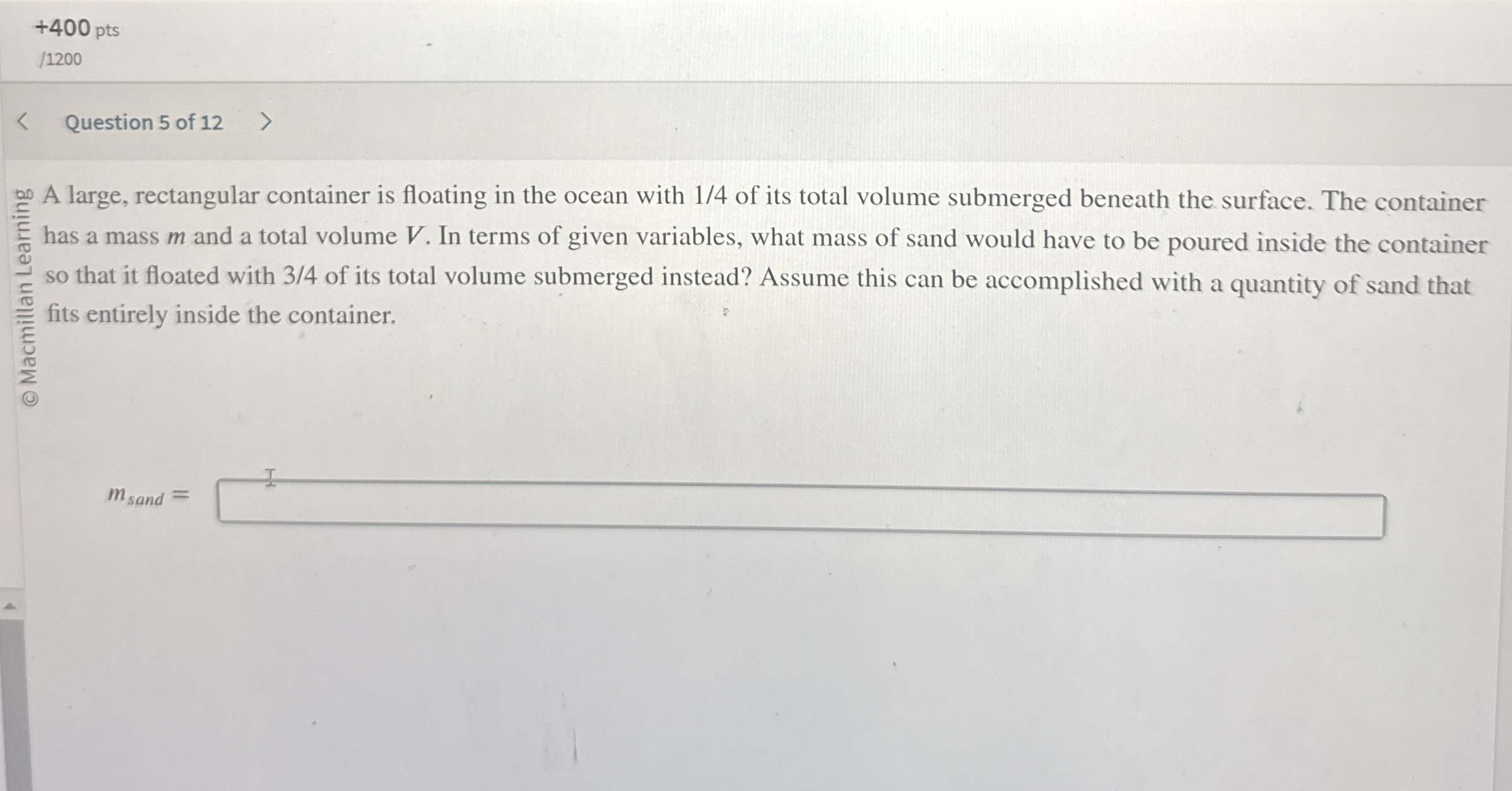 + 4 0 0 p t s 1 2 0 0 Question 5 of 1 2 A large,
