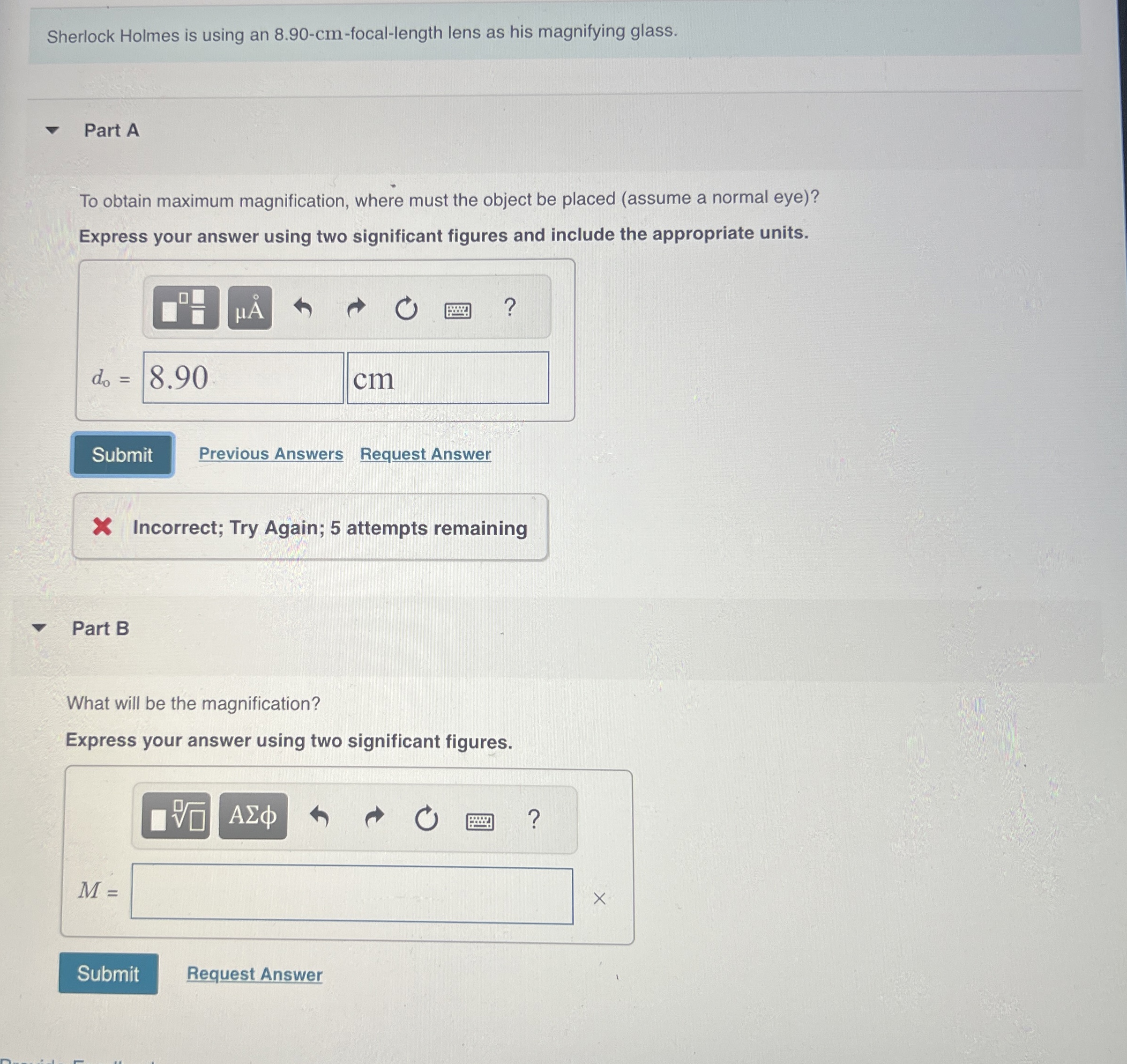 Sherlock Holmes is using an 8 . 9 0 - cm - focal