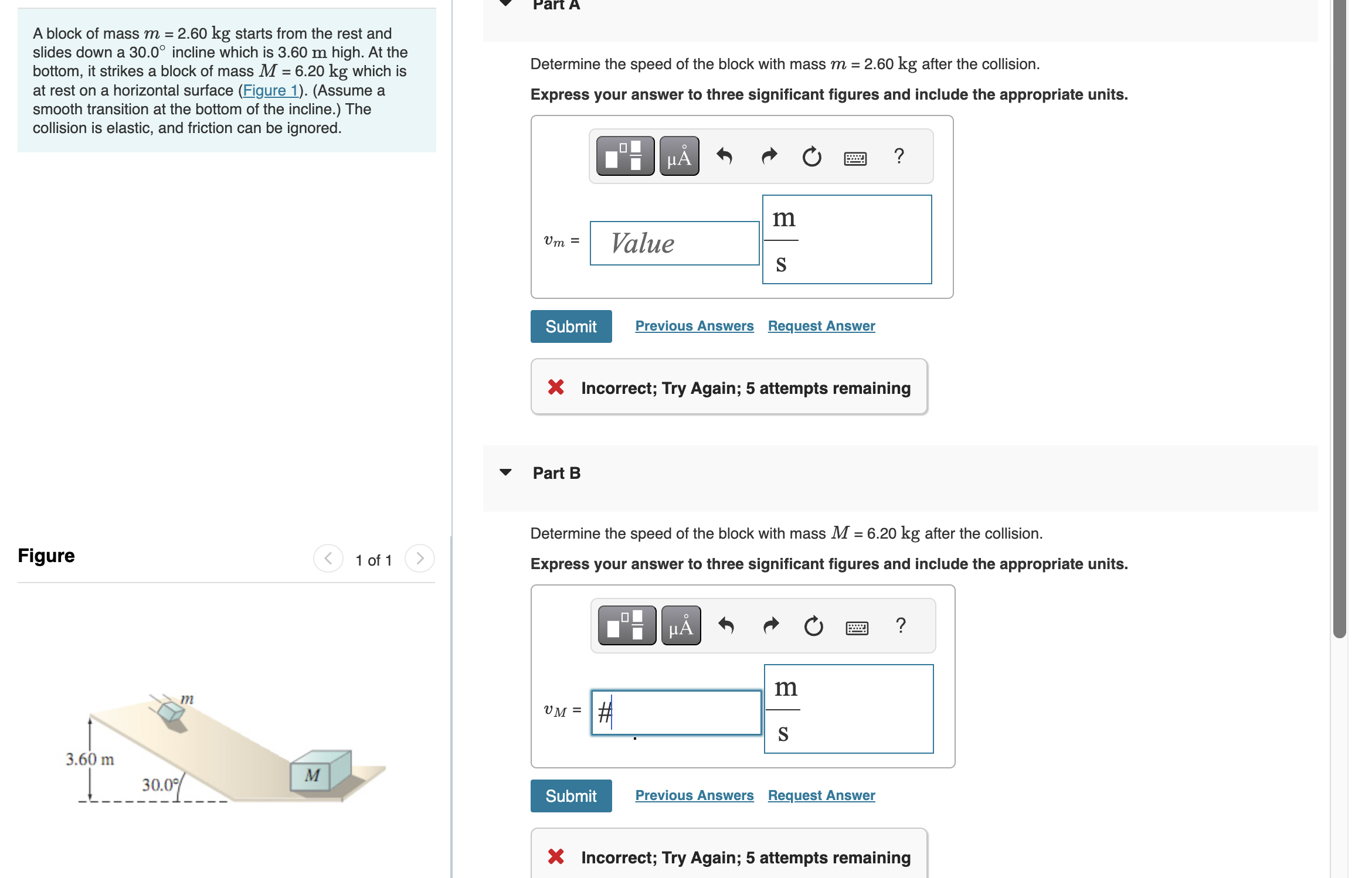 A block of mass \ ( m = 2 . 6 0 \ mathrm { ~kg }