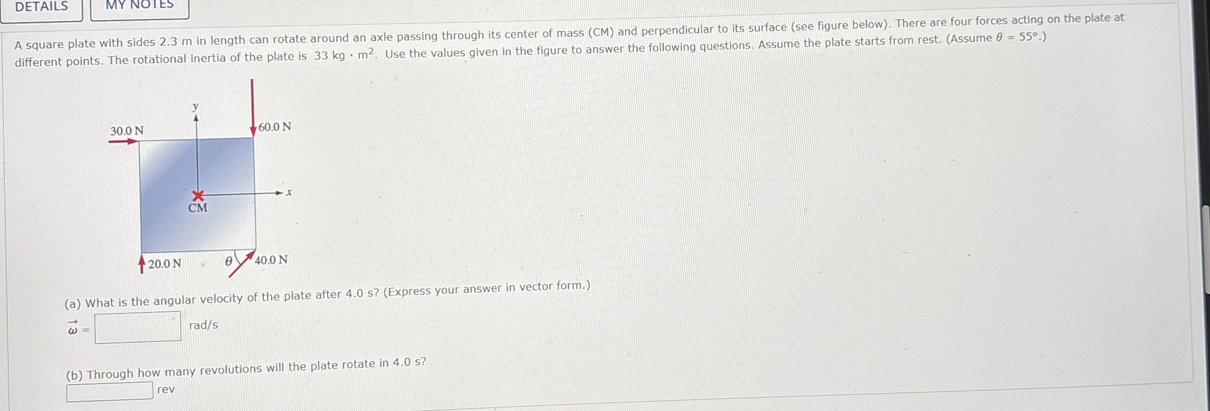 A square plate with sides 2 . 3 m in length can