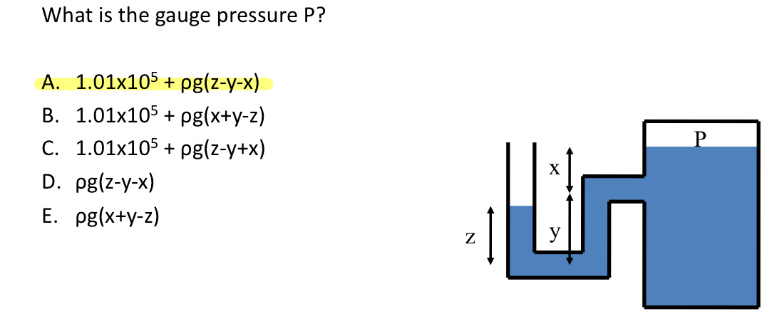 What is the gauge pressure P ? A . 1 . 0 1 1 0 5