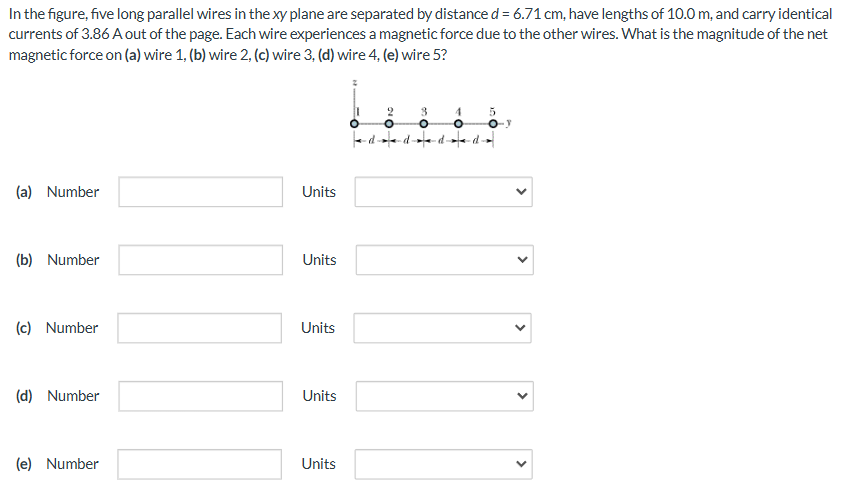 In the figure, five long parallel wires in the \