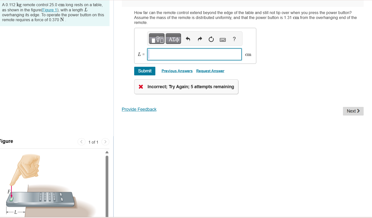 A 0 . 1 1 2 kg remote control 2 5 . 0 cm long