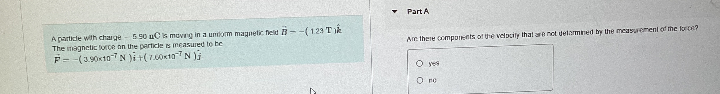 A particle with charge - 5 . 9 0 nC is moving in