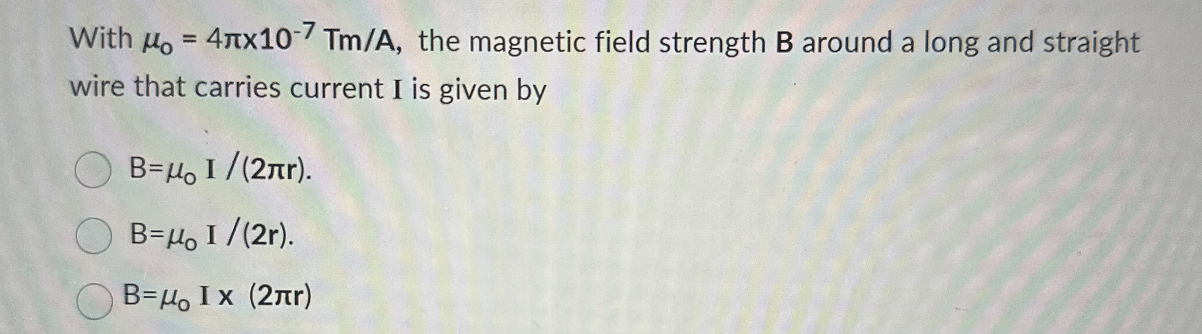 With 0 = 4 1 0 - 7 T m A , the magnetic field