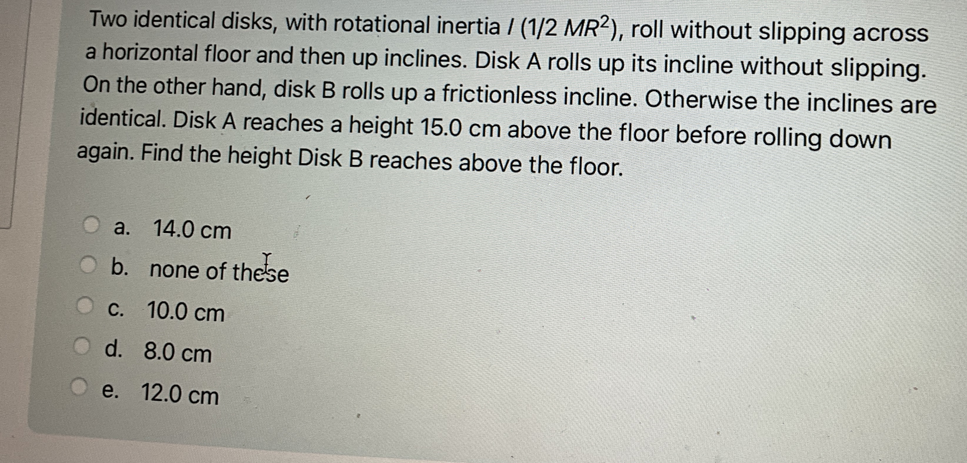 Two identical disks, with rotational inertia / (