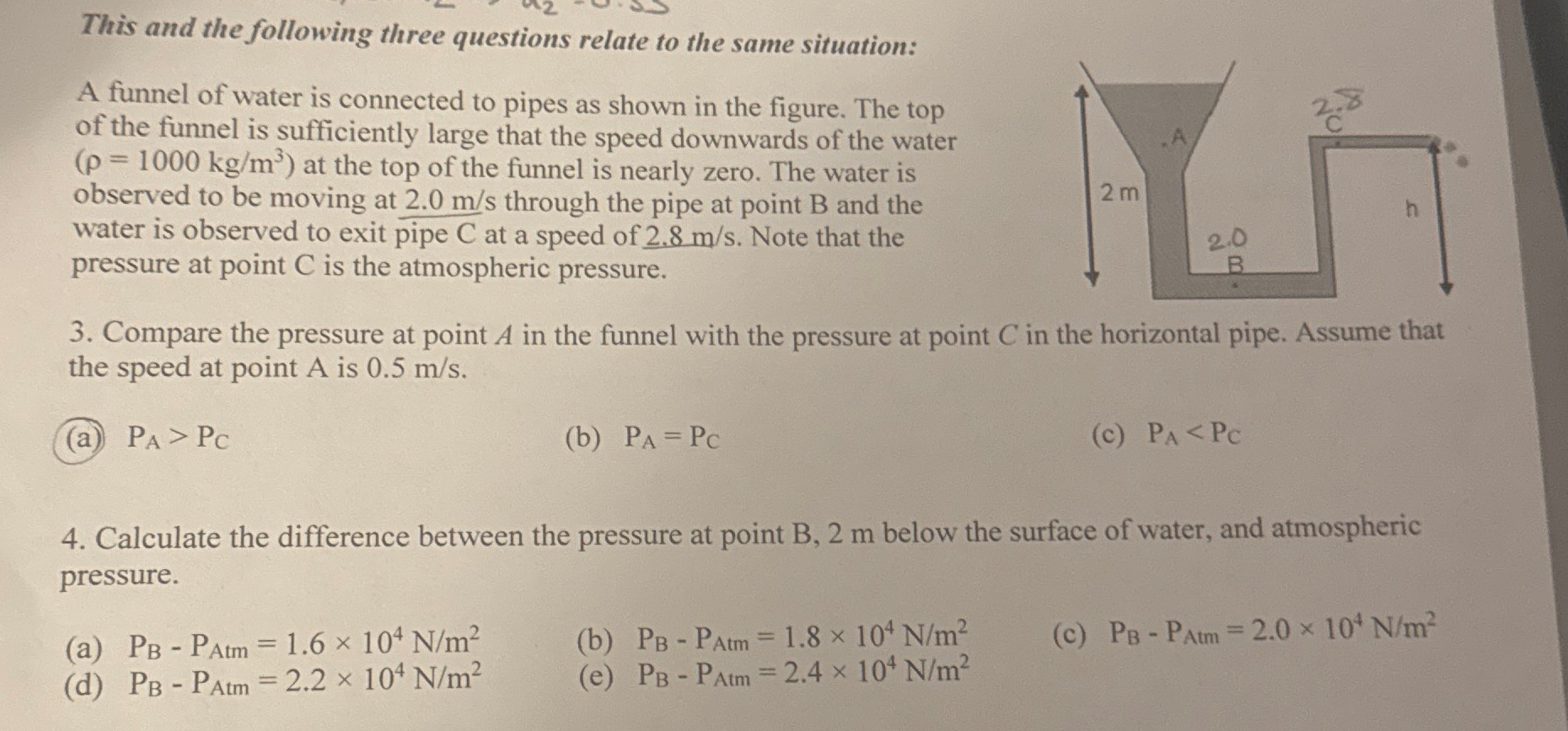4 . Calculate the difference between the pressure
