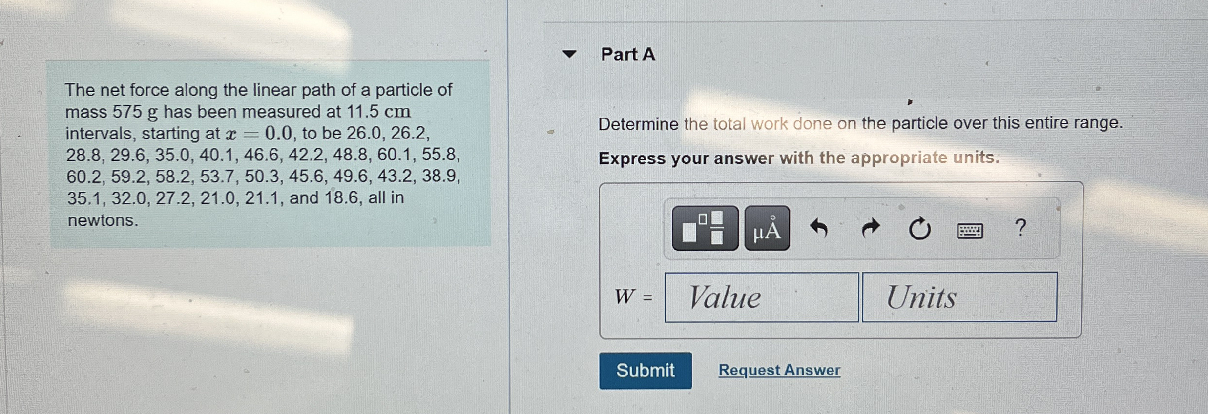 The net force along the linear path of a particle