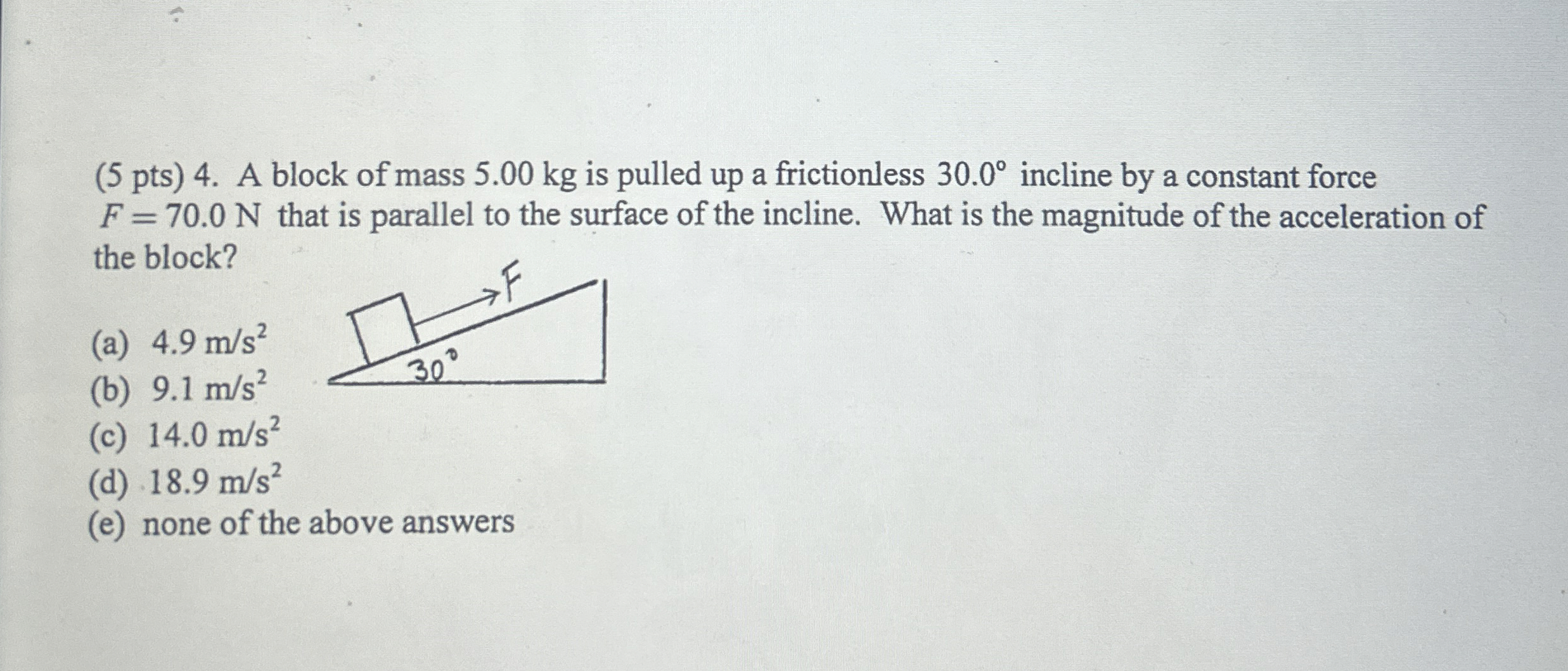 ( 5 pts ) 4 . A block of mass 5 . 0 0 kg is