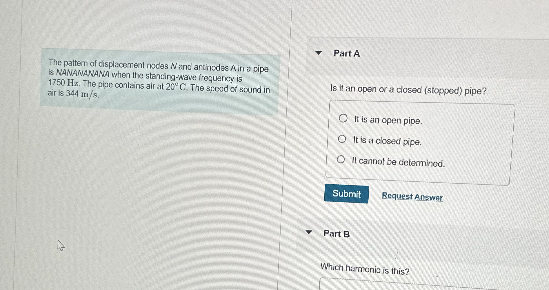 The pattern of displacement nodes N and antinodes