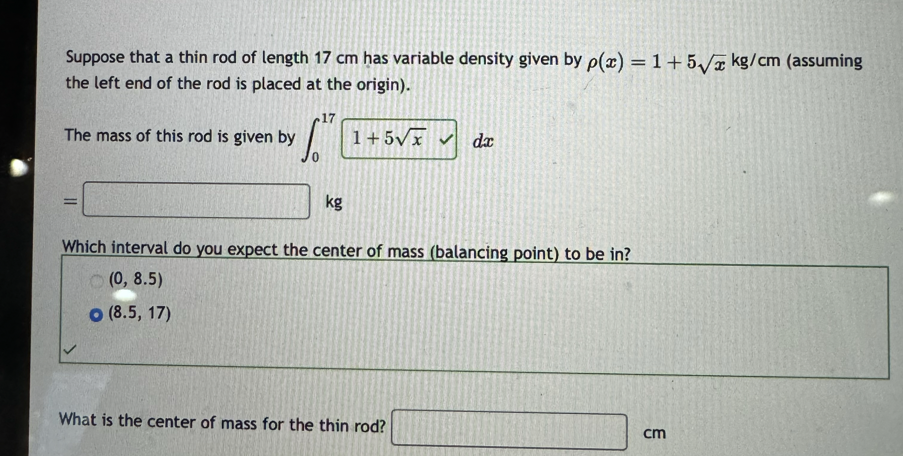 Suppose that a thin rod of length 1 7 cm has